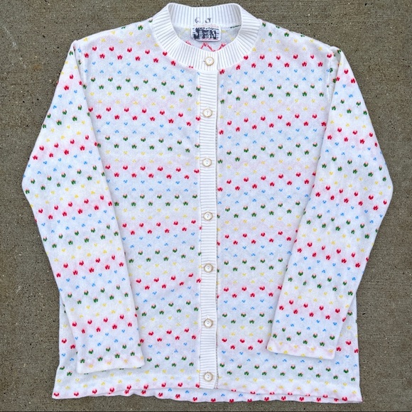 Vintage Sweaters - Vintage Rainbow Polka Dot Cardigan Sweater